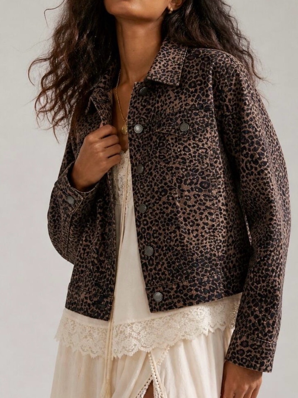 Nine West Brown Leopard Print Jean Jacket